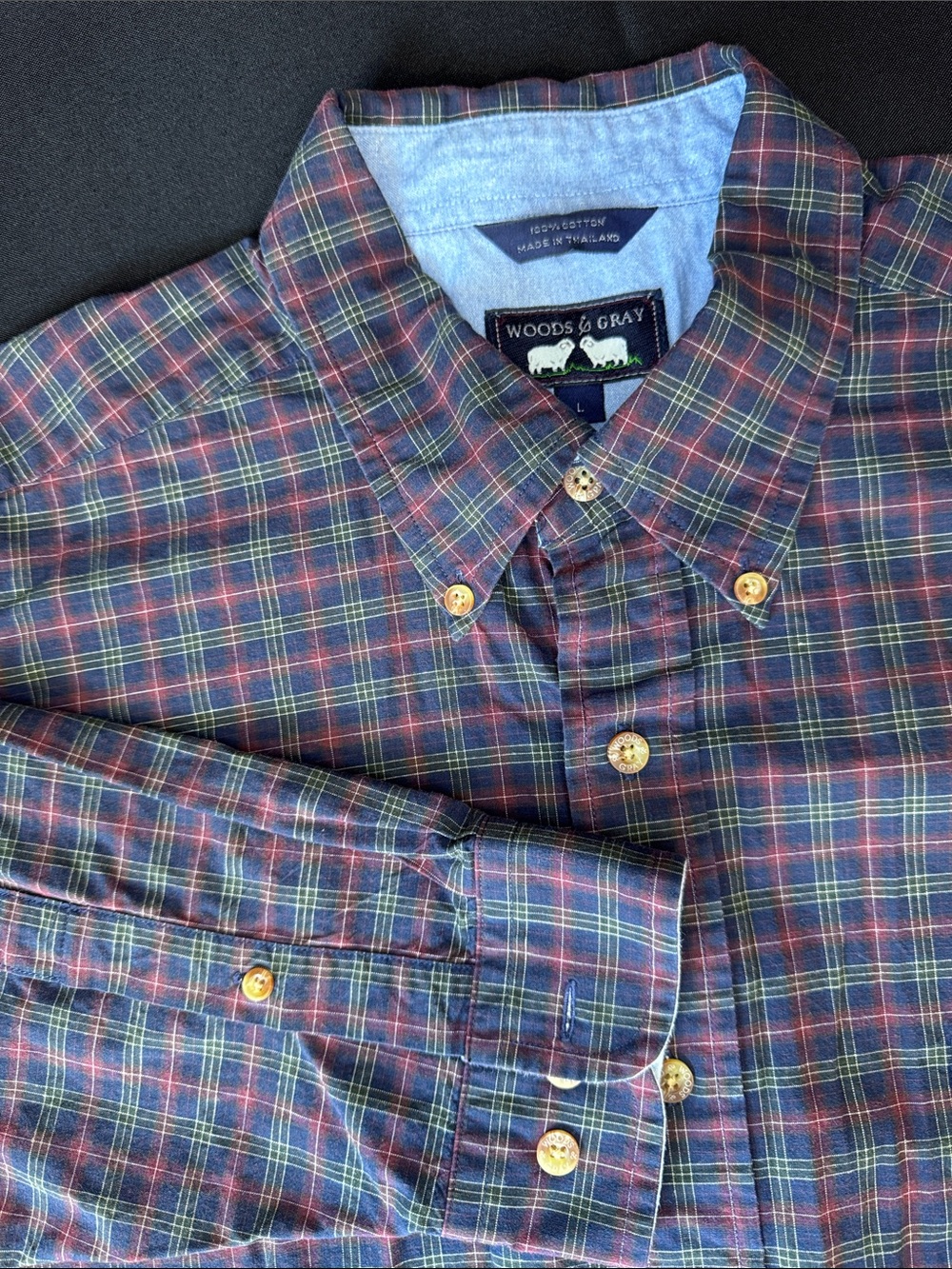 Woods & Gray Men's Classic Plaid Button-Down Shirt in Navy & Red